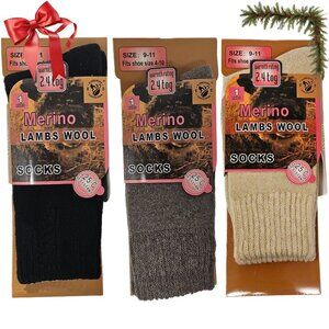 Women Lamb Wool Socks, Warm Winter Hiking Merino Lamb Wool Socks,  3-Pairs NWT
